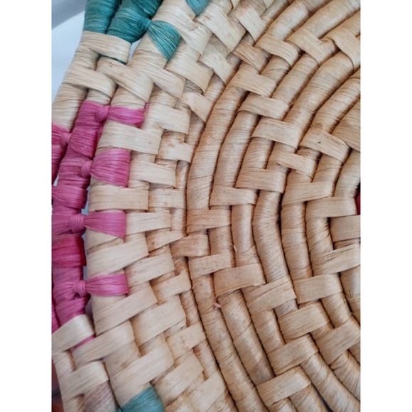 Vintage Colorful Shallow Woven Basket Boho Decor - Picture 6 of 10